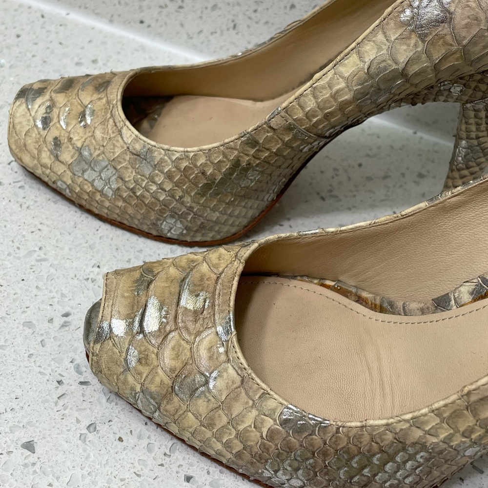 Joan&David Metallic Embossed Python Champagne Heel - image 4